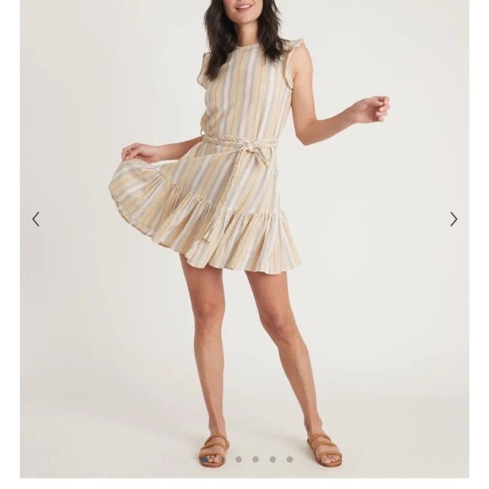 Marine Layer Laney Mini Dress Ruffle Belted Beachy Stripe V2 Small‎ New